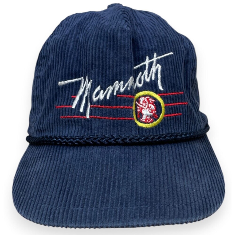 Vintage Mammoth Bump Bonnets Cap Corduroy Hat Mountain Rope Blue Elephant Ski